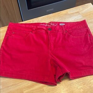 Faded Glory Red Jean Shorts Mid-Thigh Cotton Blend